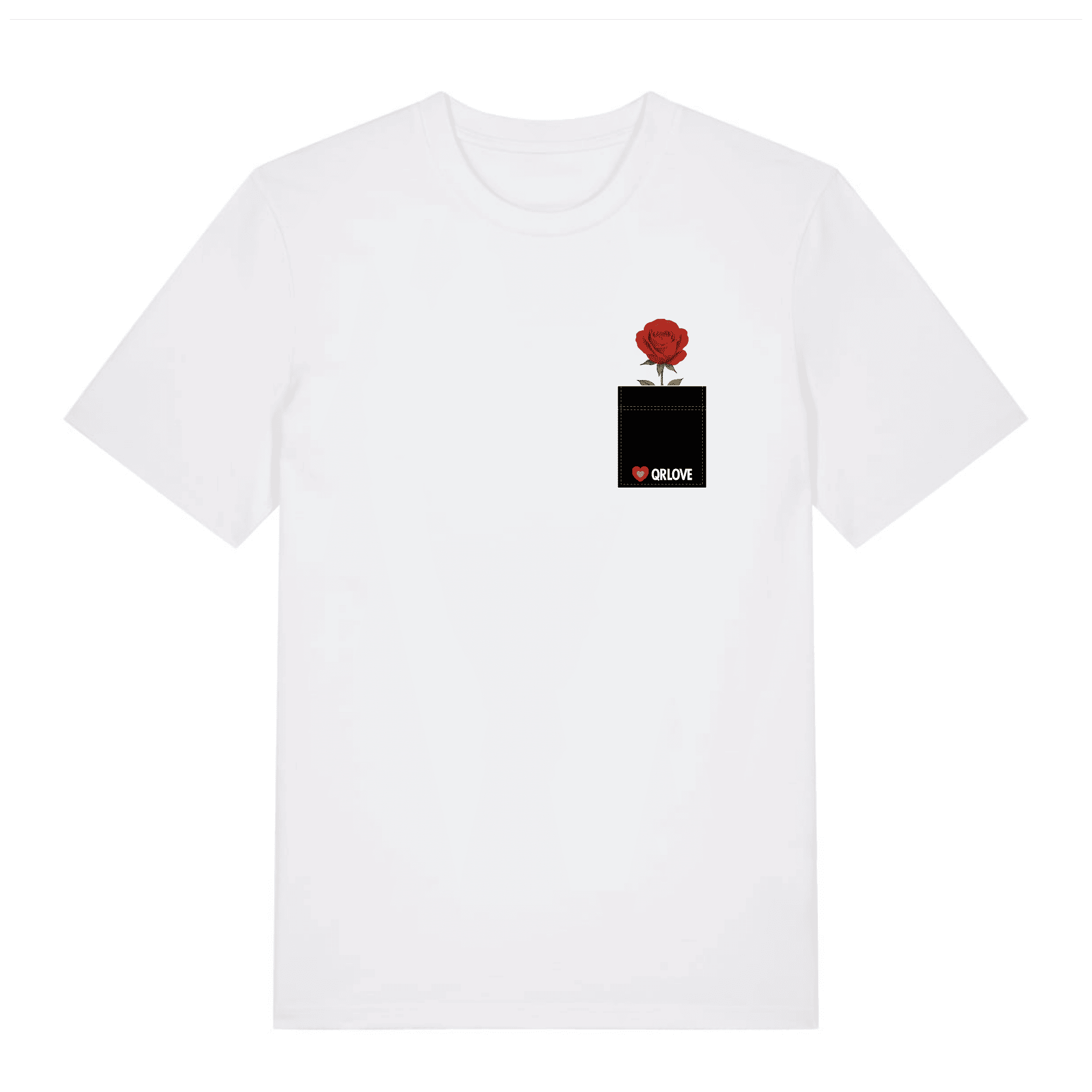 T-shirt manches courtes poche blanc + 3 cartes QR LOVE offertes