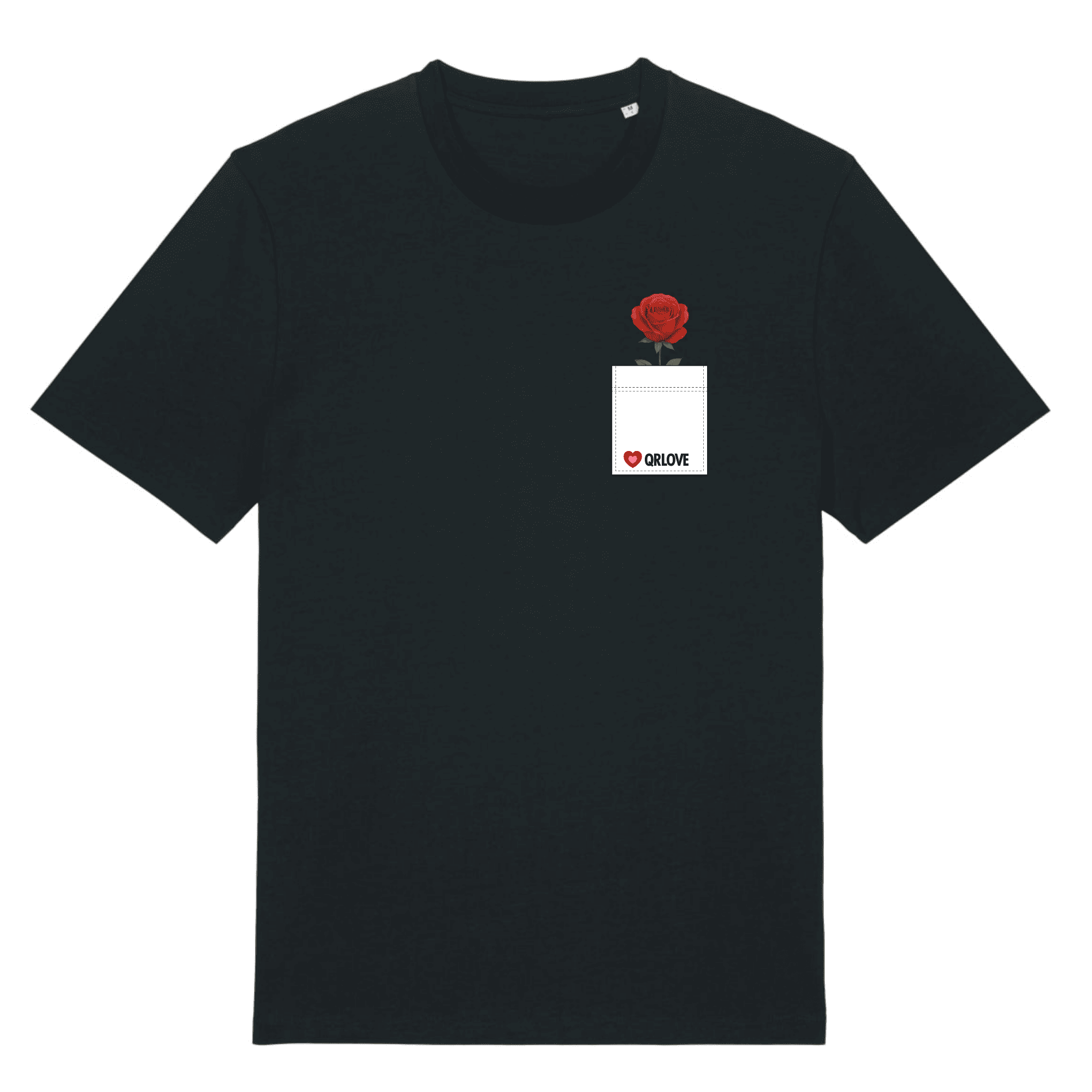 T-shirt manches courtes poche noir + 3 cartes QR LOVE offertes